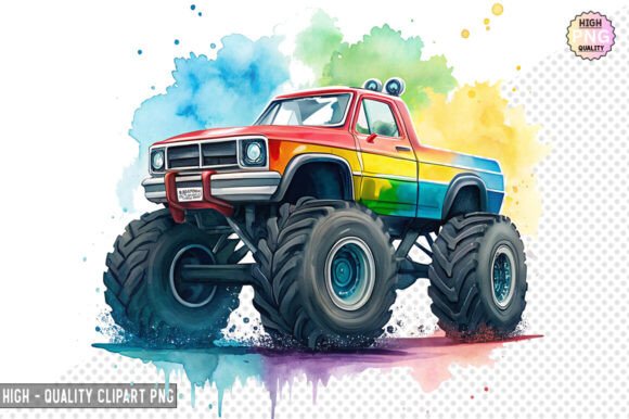 Watercolor Monster Truck Clipart Design