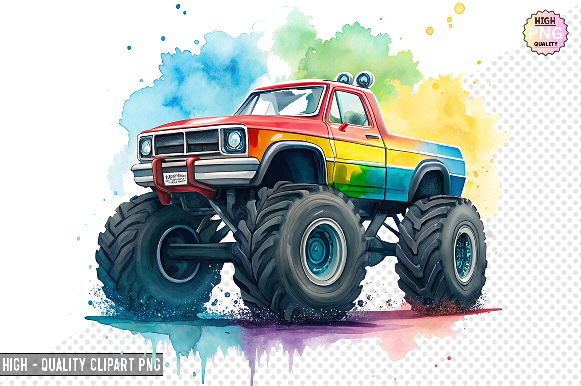 Watercolor Monster Truck Clipart Design