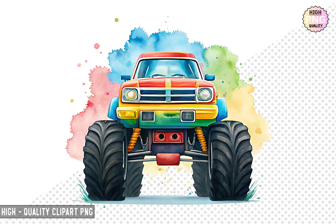 Watercolor Monster Truck Clipart Design