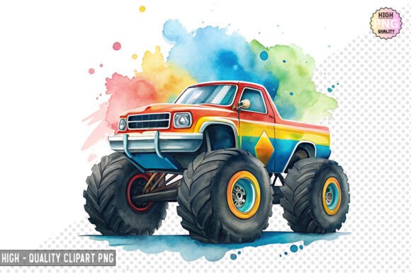 Watercolor Monster Truck Clipart Design