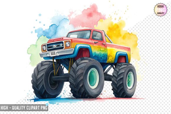 Watercolor Monster Truck Clipart Design