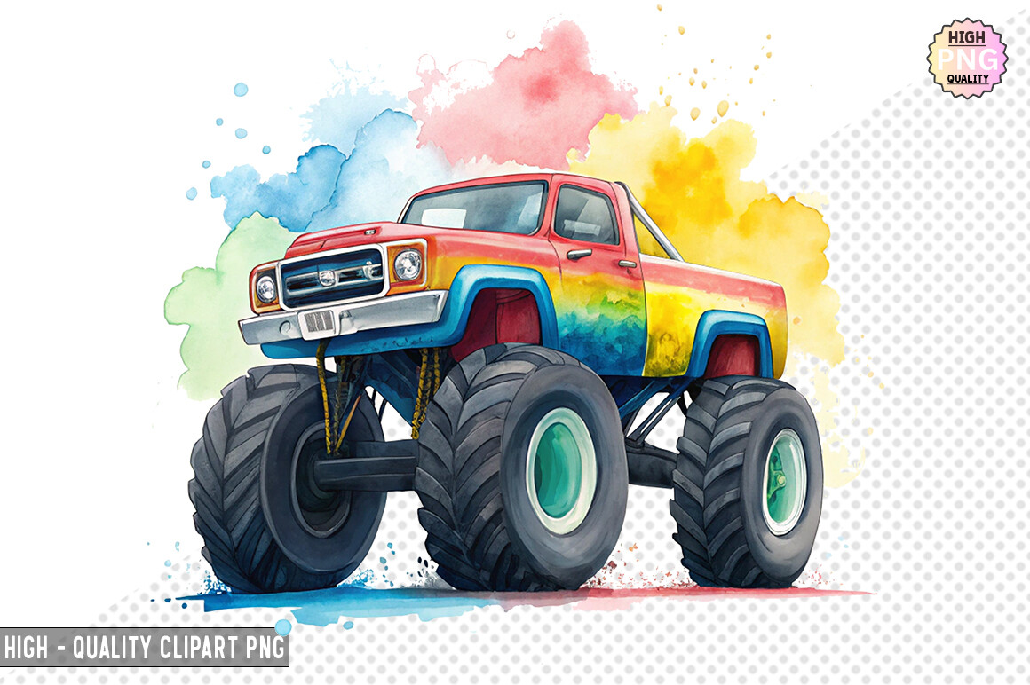 Watercolor Monster Truck Clipart Design