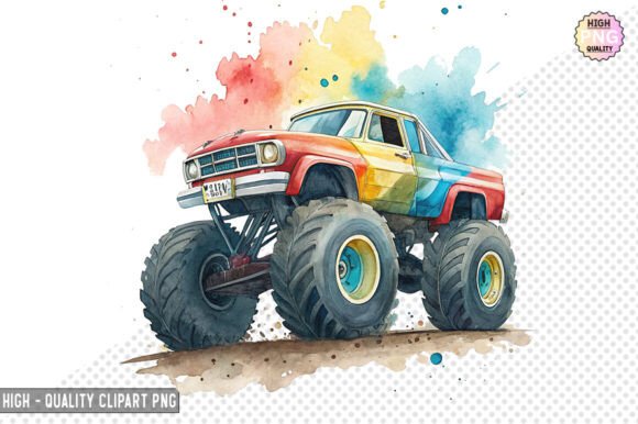 Watercolor Monster Truck Clipart Design