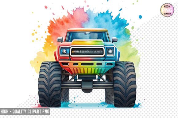 Watercolor Monster Truck Clipart Design