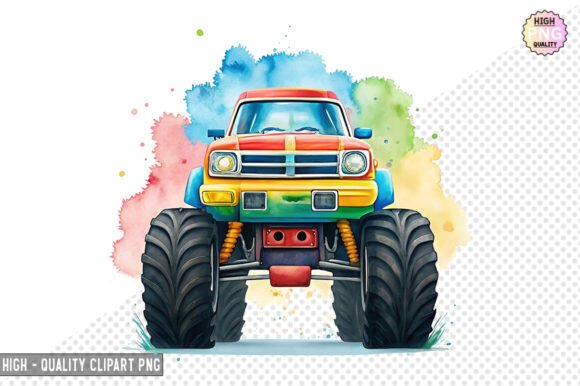 Watercolor Monster Truck Clipart Design