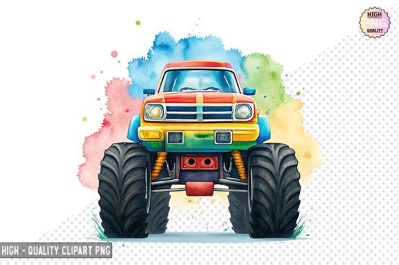 Watercolor Monster Truck Clipart Design