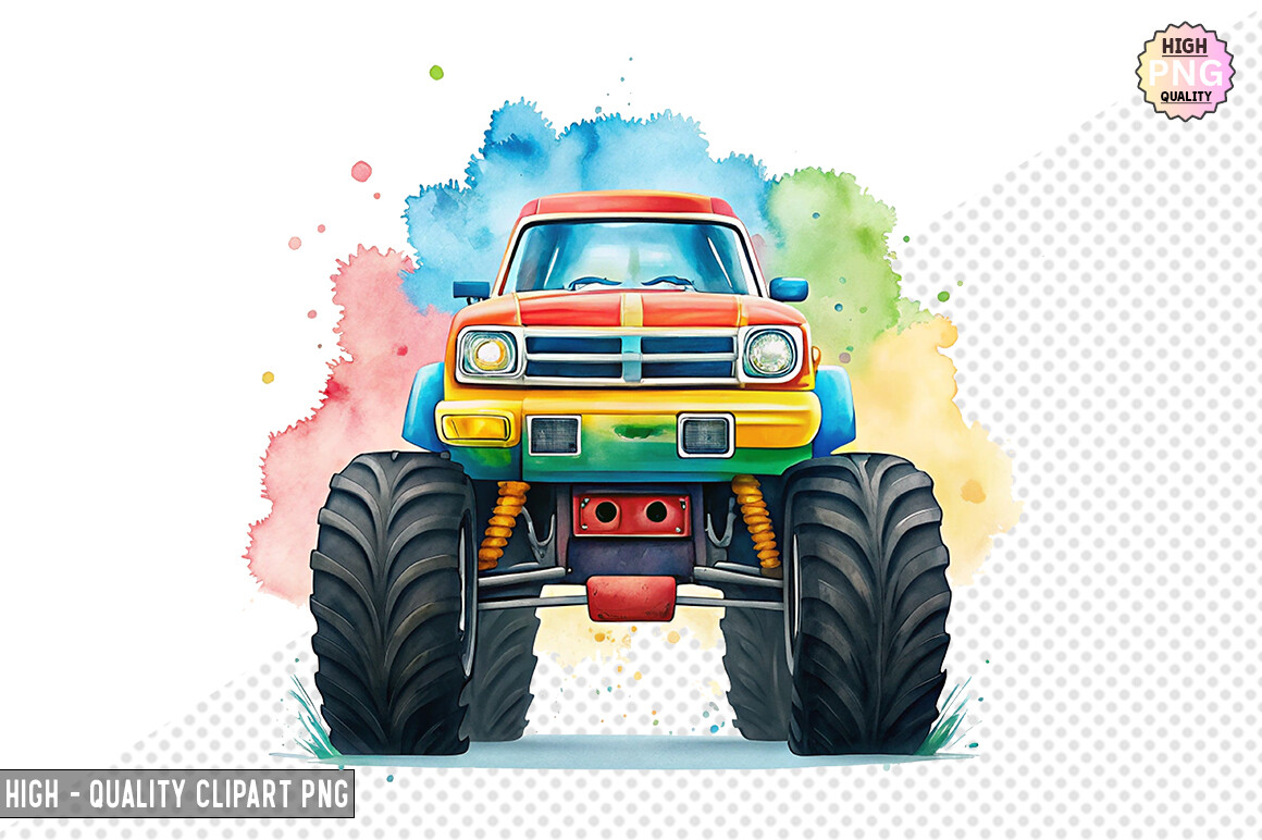 Watercolor Monster Truck Clipart Design