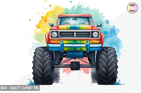 Watercolor Monster Truck Clipart Design