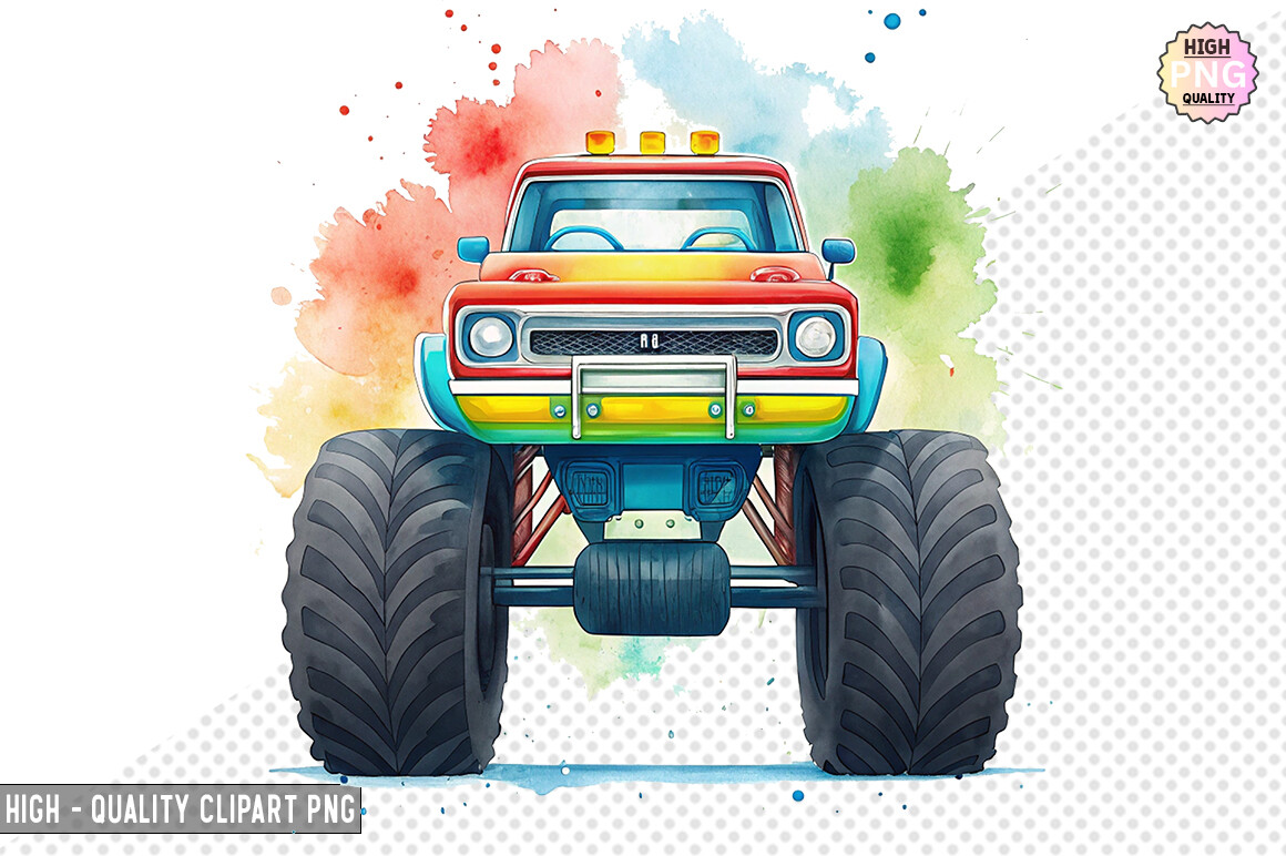 Watercolor Monster Truck Clipart Design