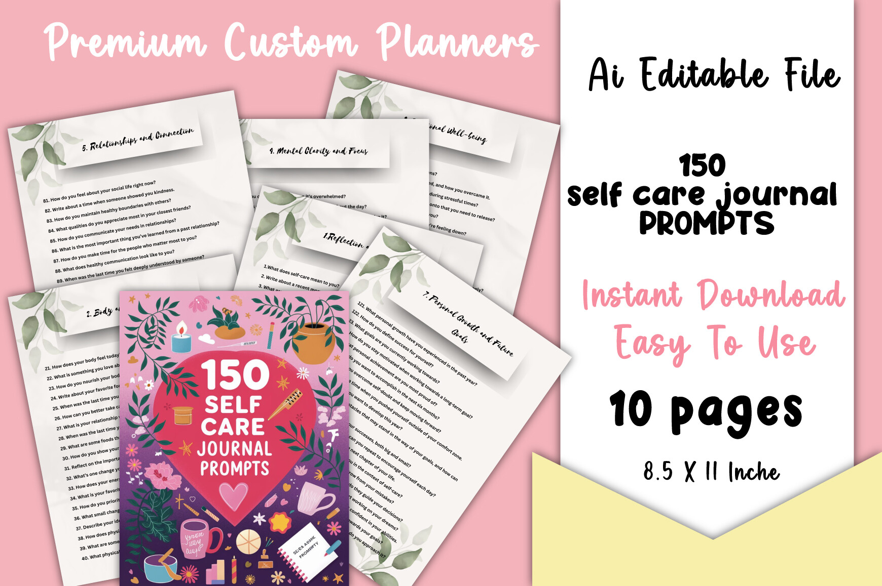 150 Self Care Journal Prompts Canva KDP Graphic by Alora · Creative Fabrica
