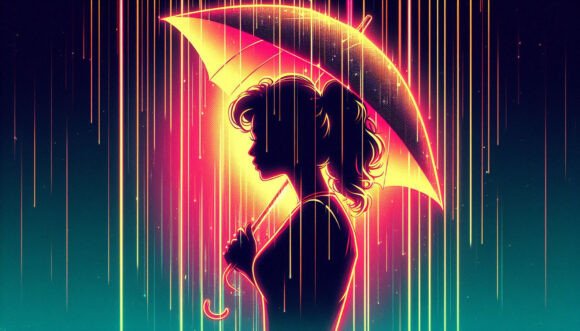 A Retro 80s Poster of a Girl in Glowing
