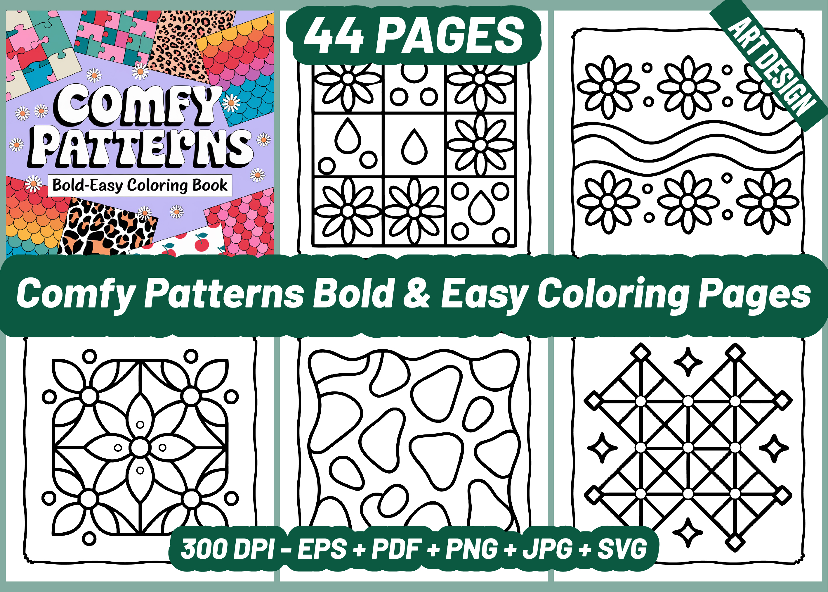 Comfy Patterns Bold Easy Coloring Pages