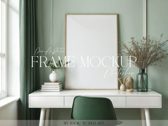 Mockup Frame on the Desk Green Interior Graphic Frames & Posters By MyMagicWorldArt