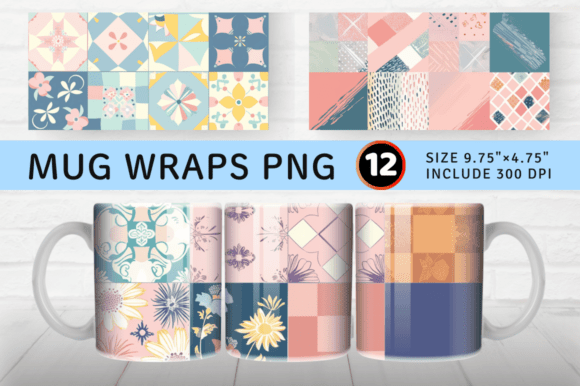 Pastel Patchwork Mug Wrap Sublimation De Graphics