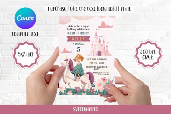 Princess Party Invite Canva Editable