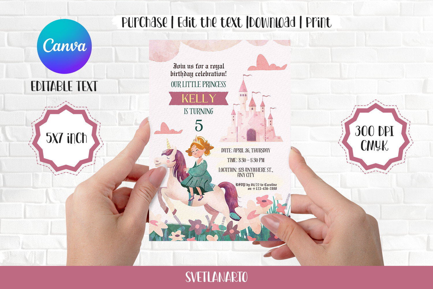 Princess Party Invite Canva Editable