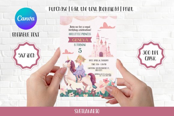 Princess Party Invite Canva Editable