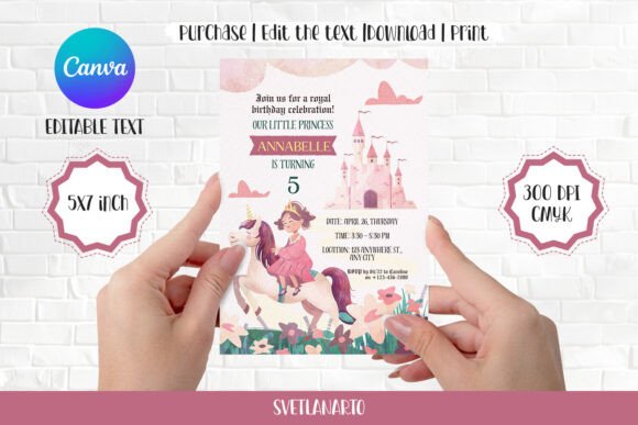 Princess Party Invite Canva Editable