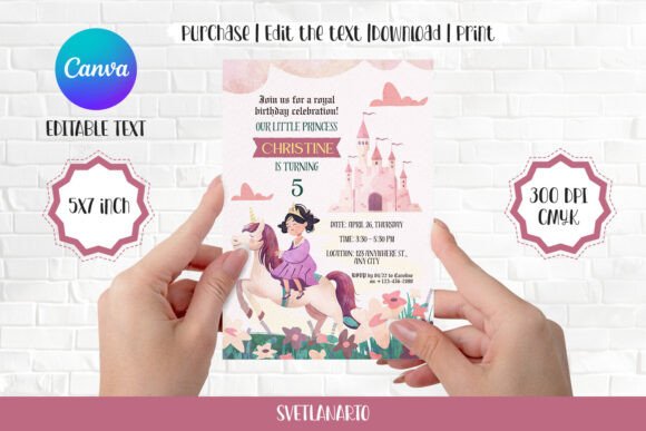 Princess Party Invite Canva Editable