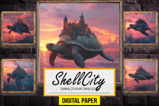 Surreal Cityscape Turtle Ocean Backdrop Graphic by Canvas Elegance ...
