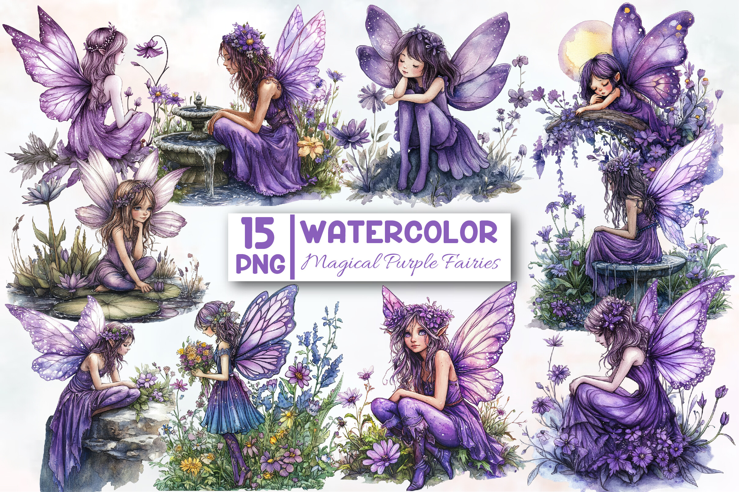 Magical Purple Fairies Clipart Graphic by Designworld · Creative Fabrica