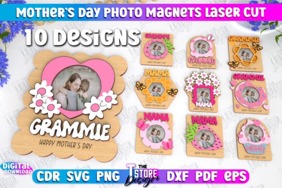 Mother’s Day Photo Magnets Bundle | CNC Cięcie Laserowe Przez The T Store Design