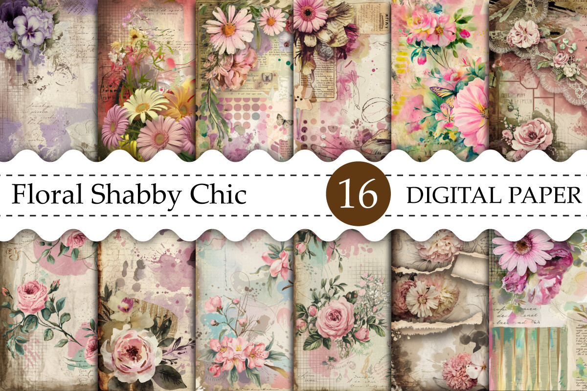 Pink Floral Shabby Chic Junk Journal Graphic by Ak Artwork · Creative ...