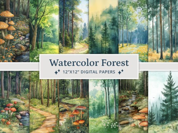 Watercolor Forest Digital Papers