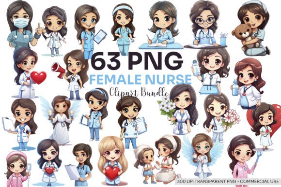 3 Female Nurse Clipart Bundle Png Graphic by Artify Hub Studio ...
