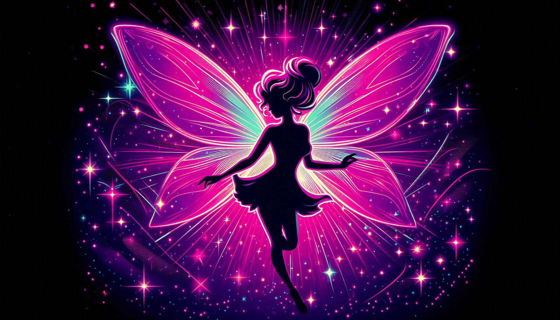 Retro 80s Fairy, Vibrant Purple Neon Dre