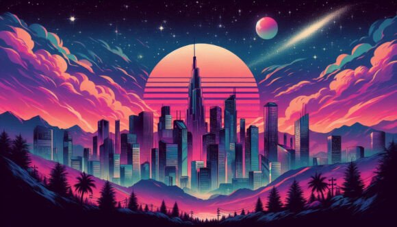Retro 80s Vaporwave Night Sky Aesthetic