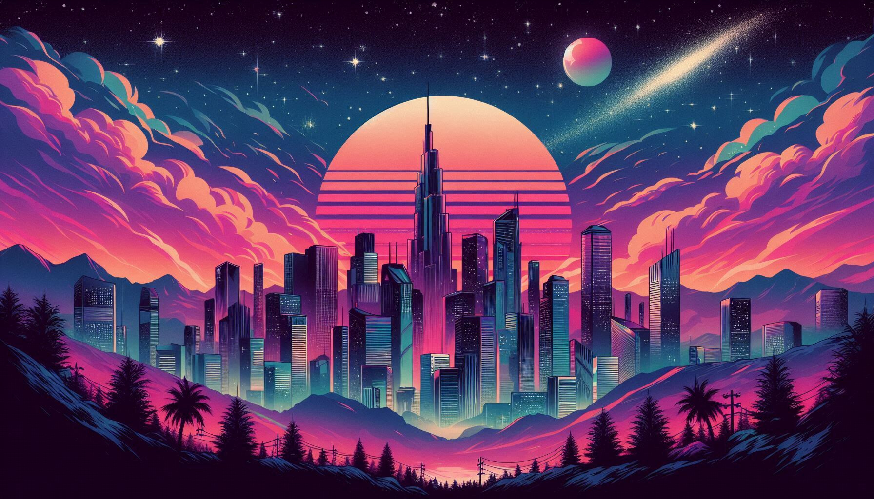 Retro 80s Vaporwave Night Sky Aesthetic