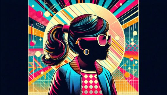 Retro 80s Vibe, Colorful Little Girl Art