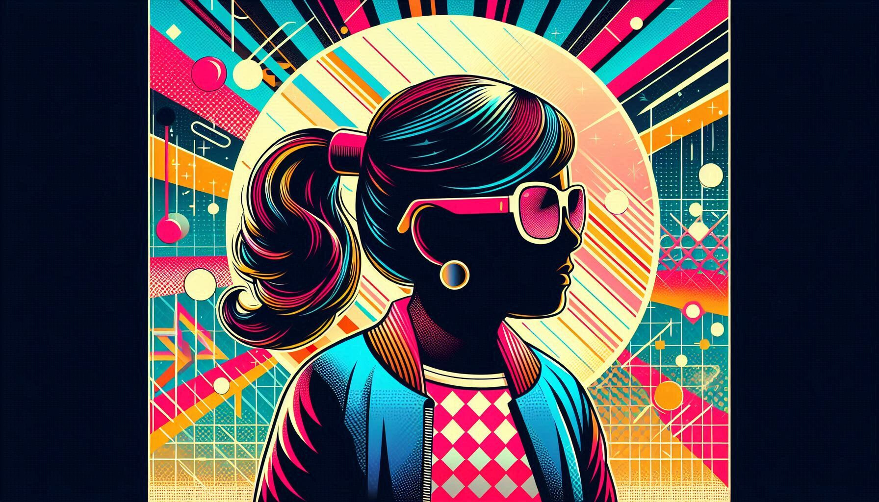 Retro 80s Vibe, Colorful Little Girl Art