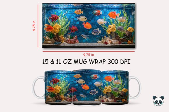 3d Aquarium Fish Mug Wrap Graphics