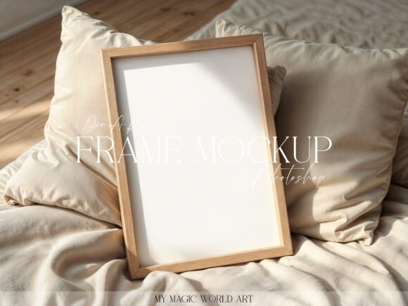 Beige Mockup Frame on the Bed Graphic Frames & Posters By MyMagicWorldArt