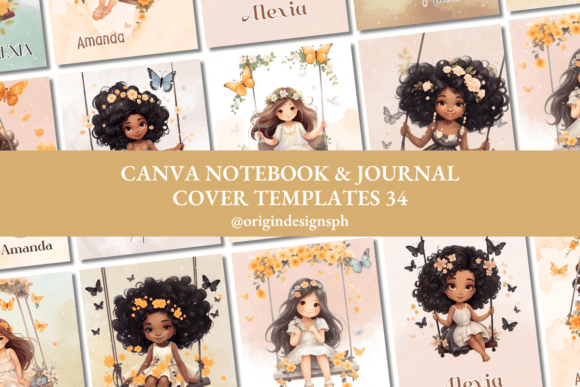 Six customizable Canva notebook and journal front cover designs