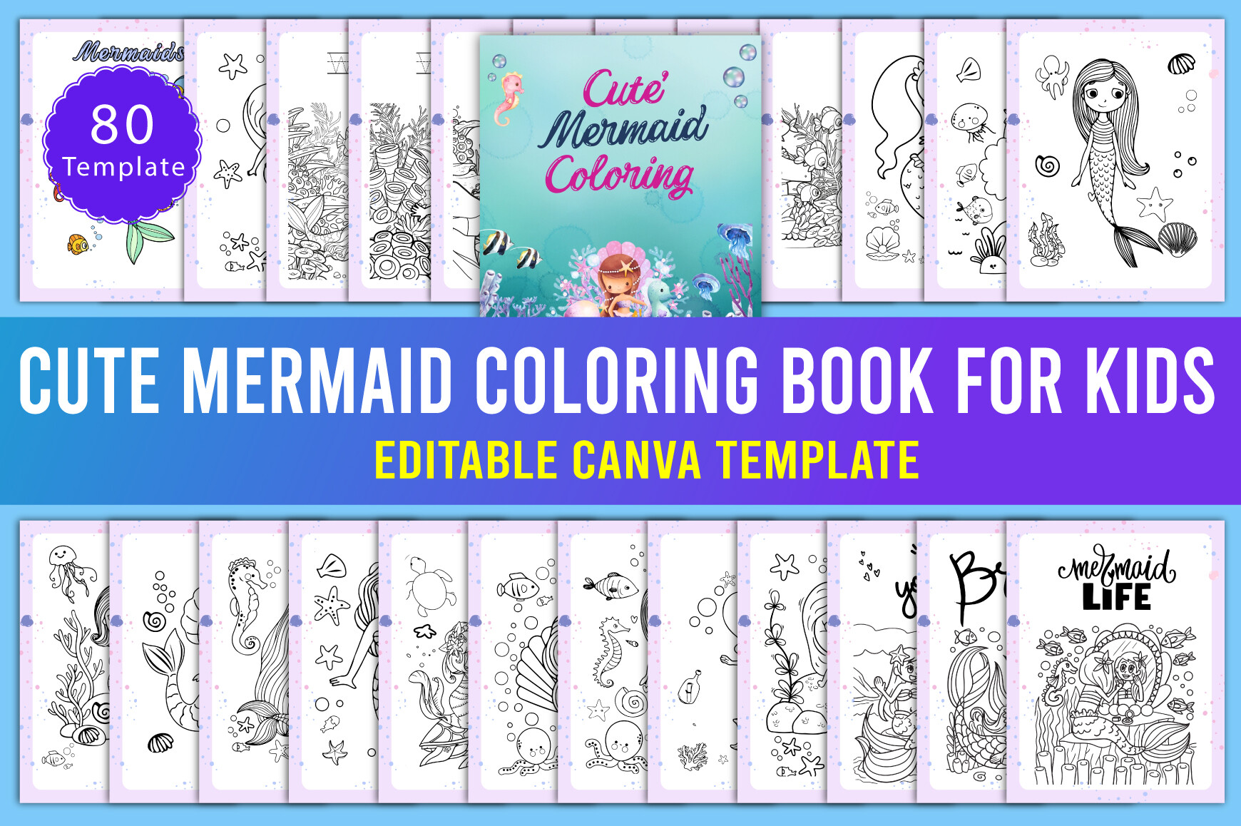 Cute Mermaid Coloring Book Canva