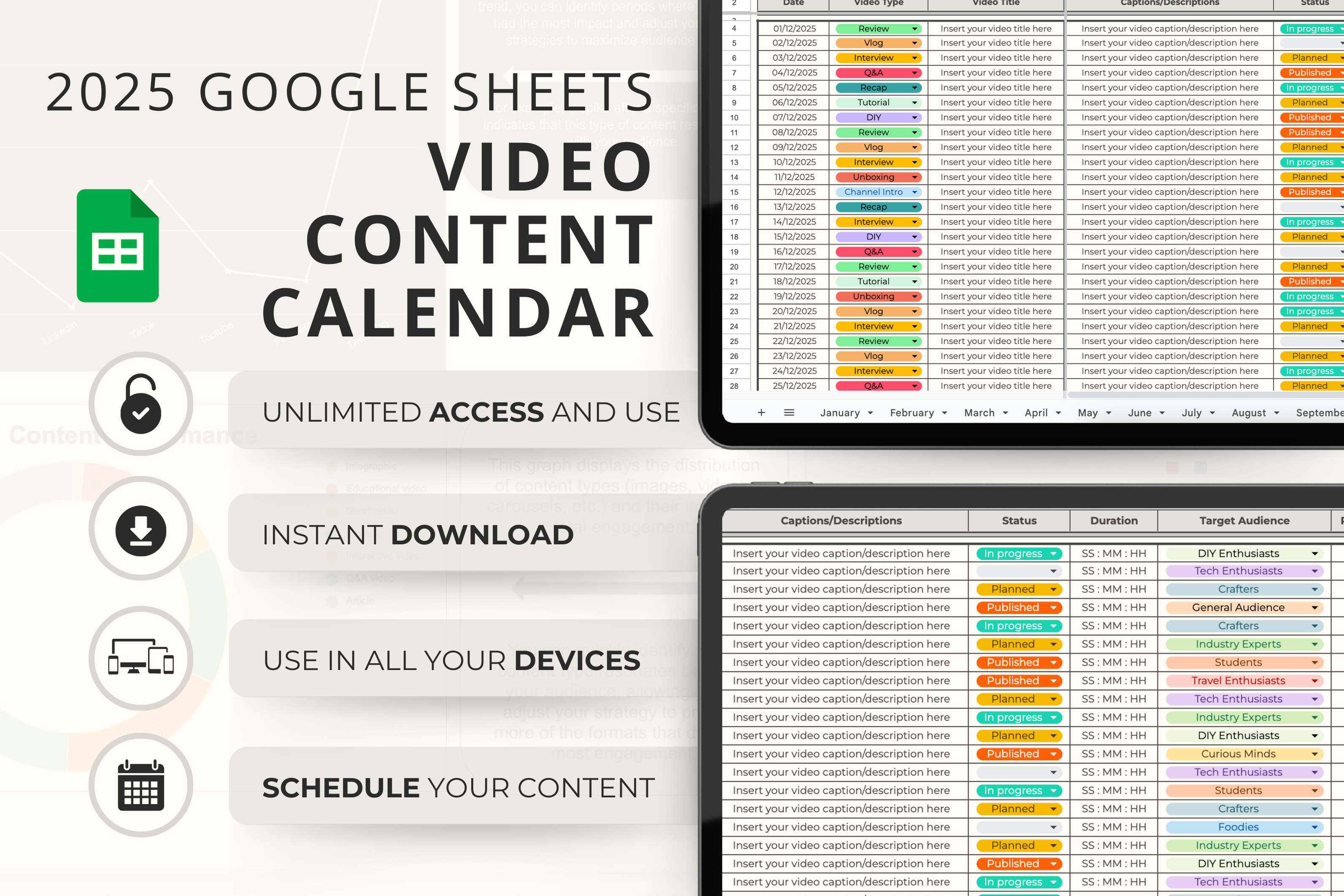 Google Sheets Video Content Calendar