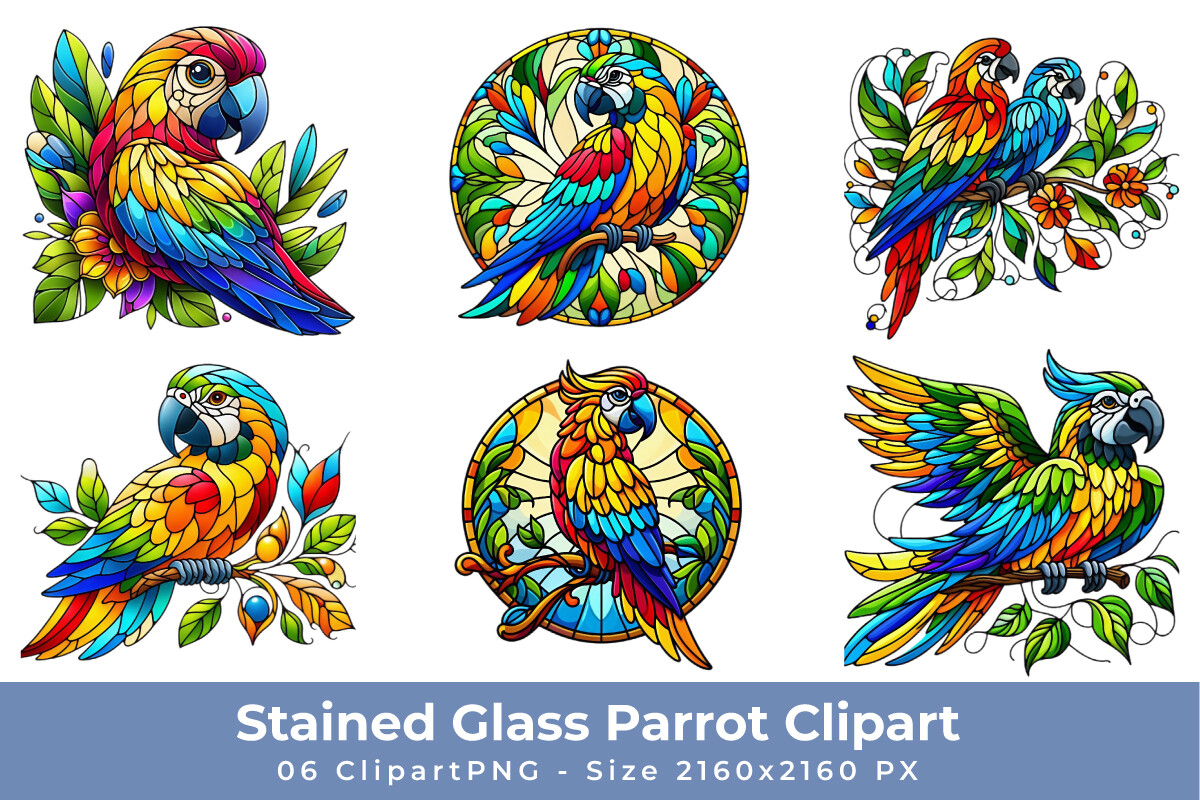 Stained Glass Parrot Clipart Bundle Graphic by sagorarts · Creative Fabrica