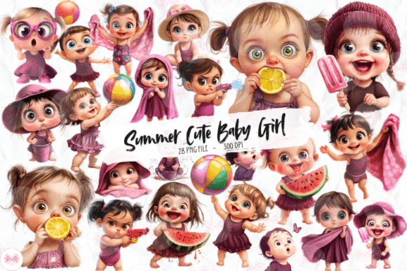 Summer Cute Baby Girl Clipart Graphic by Markicha Art · Creative Fabrica