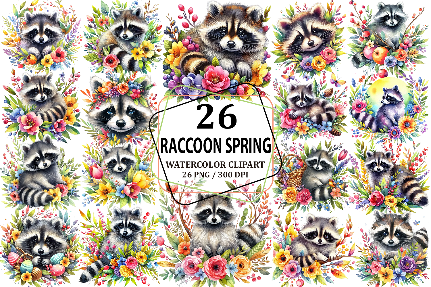Racon Spring Watercolor Raccoon Spring Clipart PNG Graphic by Pixelique · Creative ...