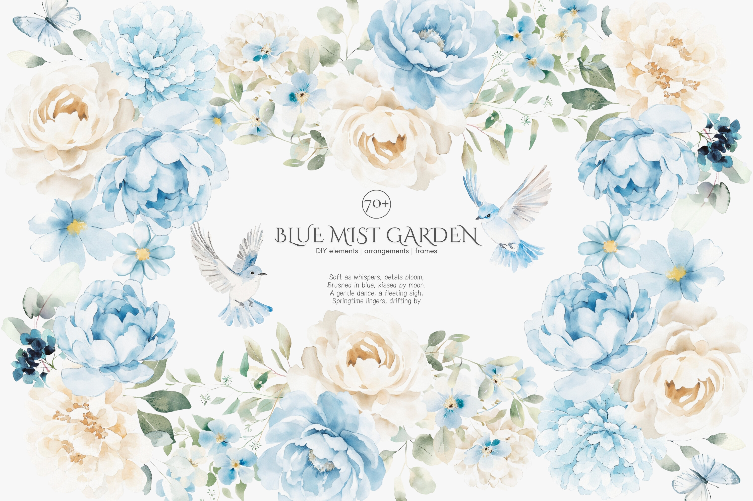 Blue Florals Watercolor Flowers Huge Set Graphic by Patishop Art ...