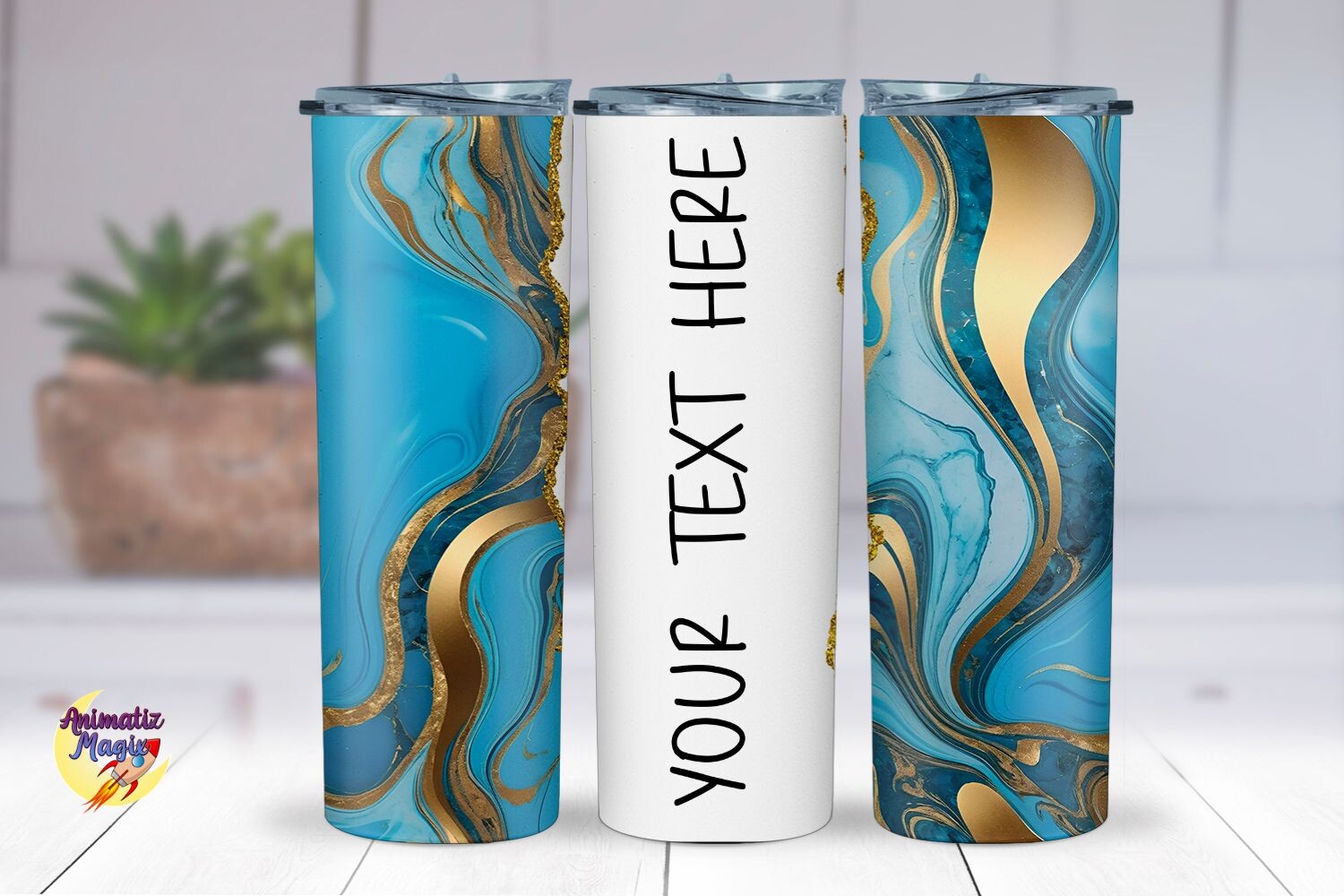Abstract Marble Skay Blue Gold Tumbler W Graphic by animatizmagix ...