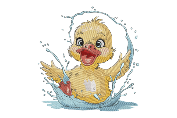 Cute Baby Duck Splashing in Water