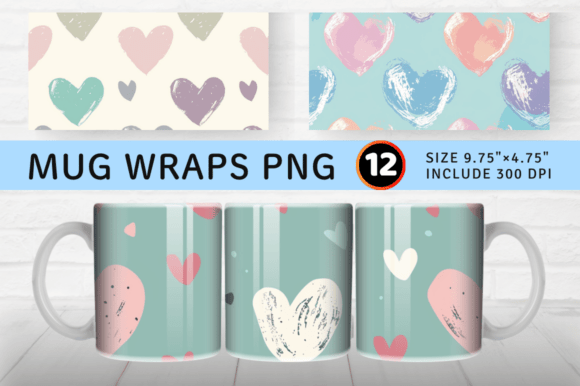 Cute Pastel Hearts Mug Wrap Sublimation Graphics