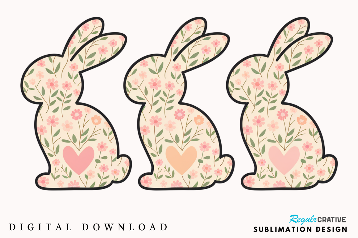 Easter Rabbit Bunny Flowers Clipart PNG Graphic by Regulrcrative ...