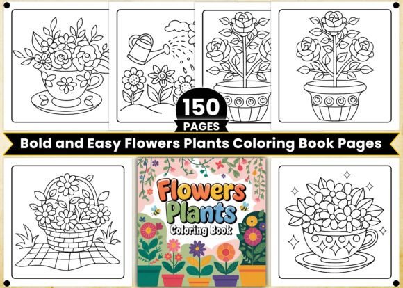 Easy Flowers Plants Coloring Book Pages