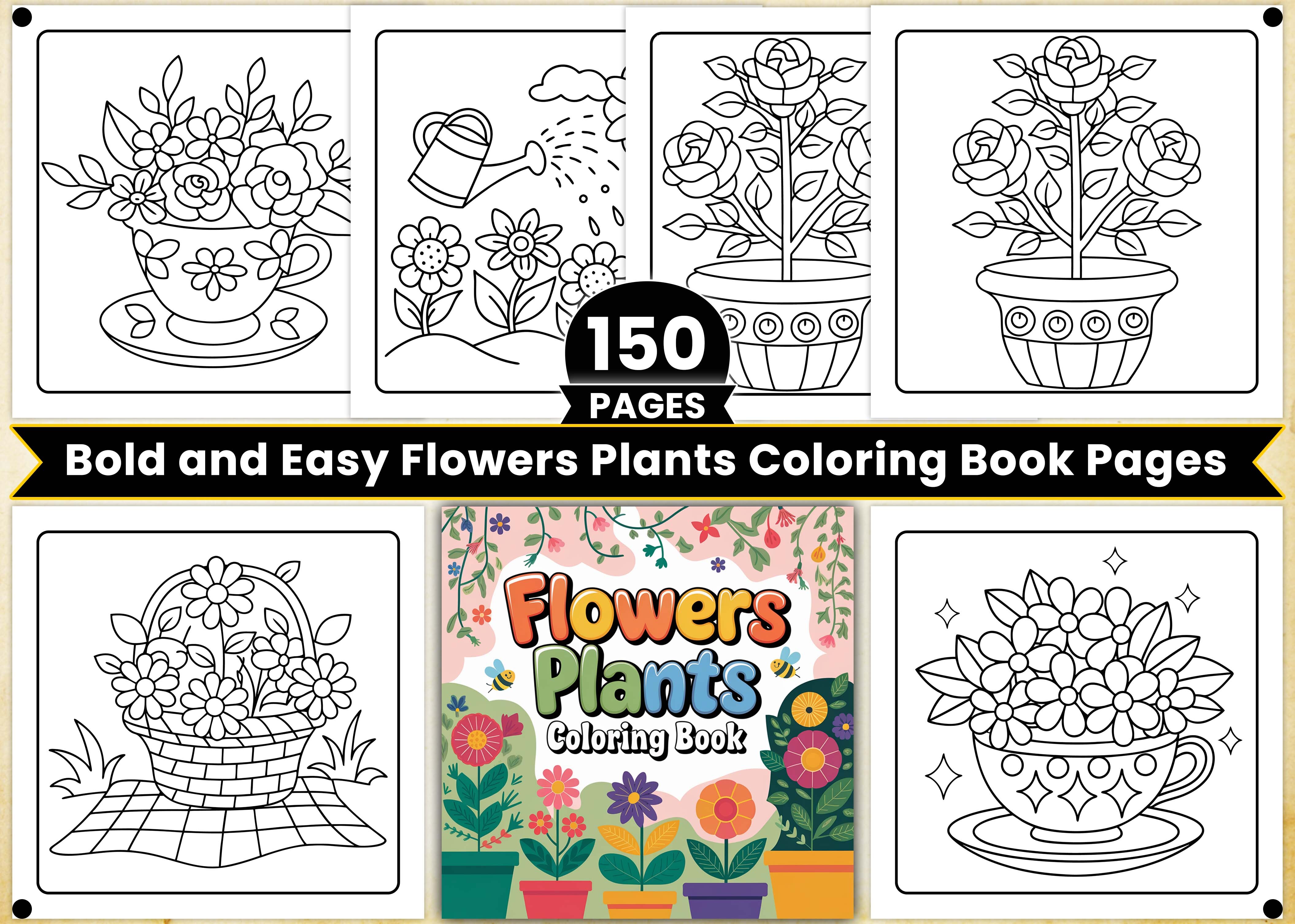 Easy Flowers Plants Coloring Book Pages