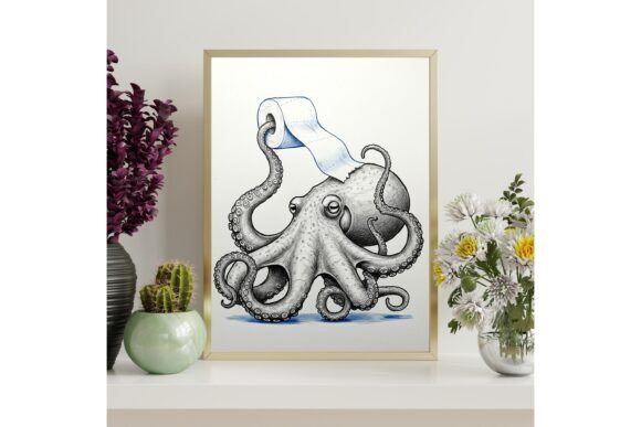 Funny Octopus Toilet Paper Wall Art